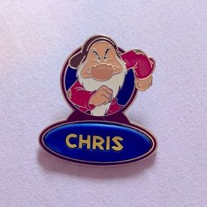 Disney Custom Chris name tag Grumpy Pin